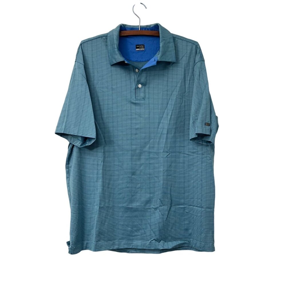 Nike Tiger Woods Collection Dry Fit Blue Green Striped Short Sleeve Polo Shirt L